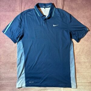 Nike Tiger Woods Collection Polo Shirt Blue Dri Fit Golf  PGA Tour Lightweight